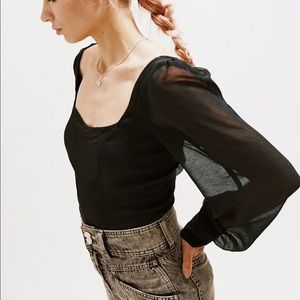 UO Lena Sheer Sleeve Square Neck Blouse